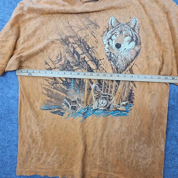 Vintage Wolves Shirt Mens XL Orange Graphic Nature Rag Tops Made USA 90s Tee - Picture 7 of 8
